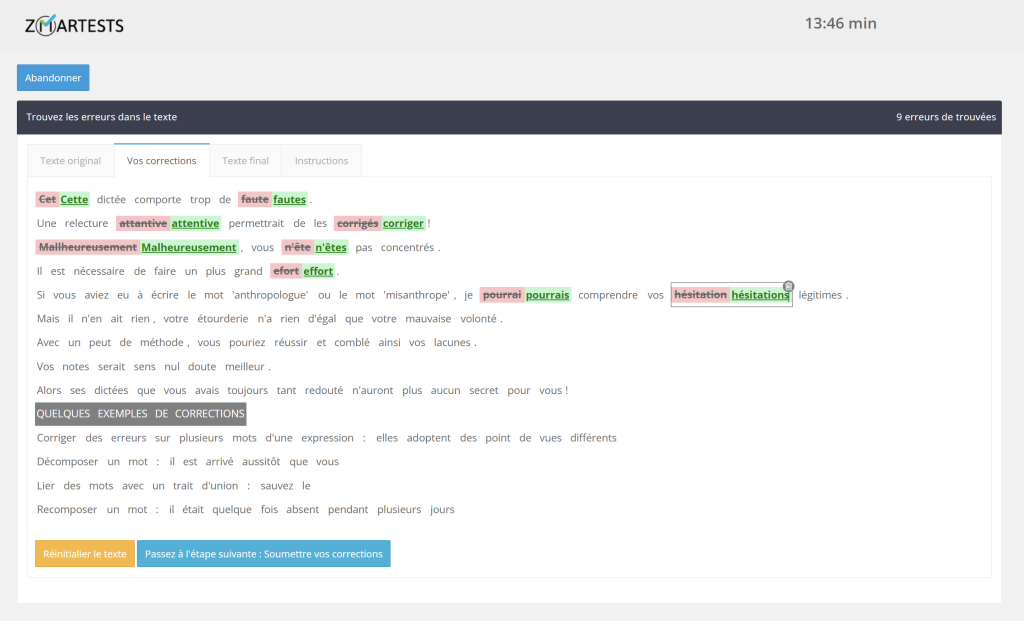 Test linguistique dans Zmartests pour trouver les erreurs