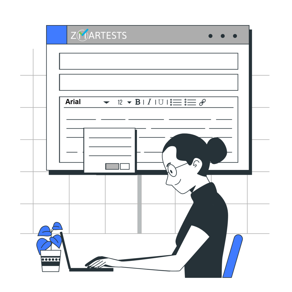 Personne travaillant sur un ordinateur portable avec une grande interface d'édition de documents affichée au-dessus.