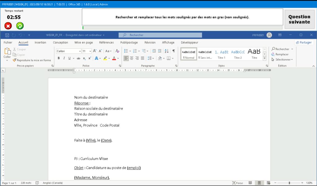 Test de compétence Microsoft Word dans Zmartests