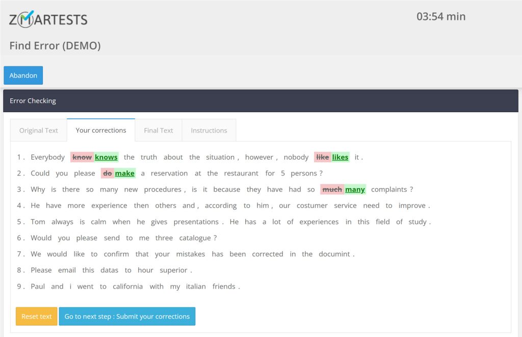 Zmartests' finding errors skill test