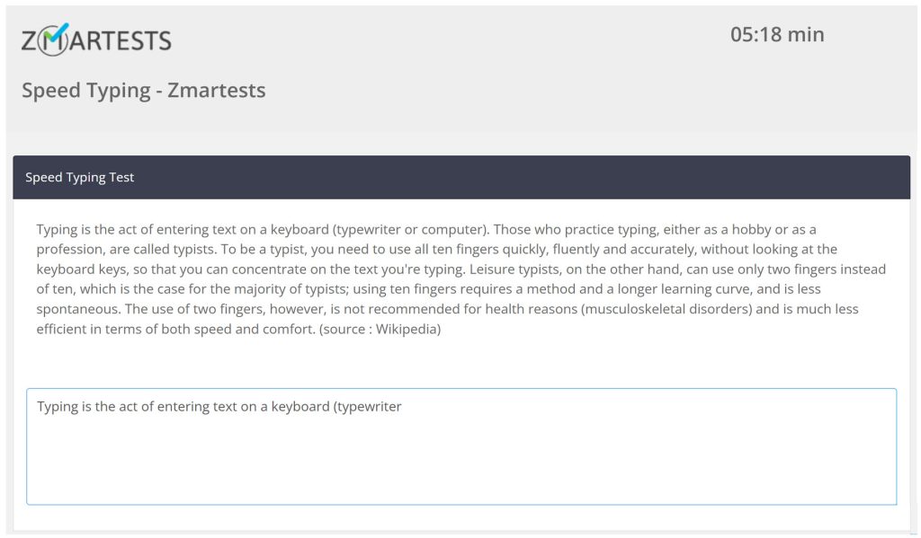Zmartests' speed typing test